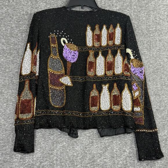 Mark John Gopal Beaded Sequin SILK Jacket Black Italian Wine Bottle Size Medium - Picture 2 of 6